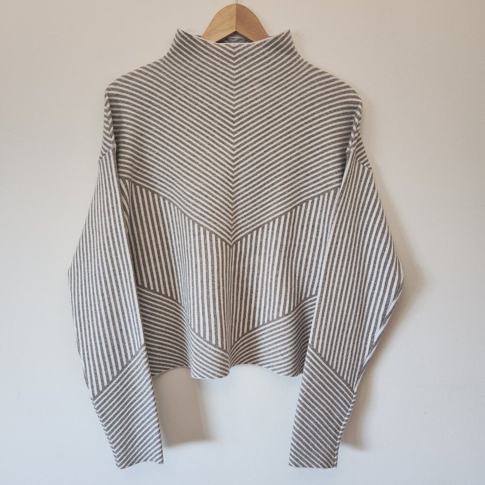 Rachel Zoe Mock Neck Women Size L Sweater Knit Striped Brown Casual Business NWT